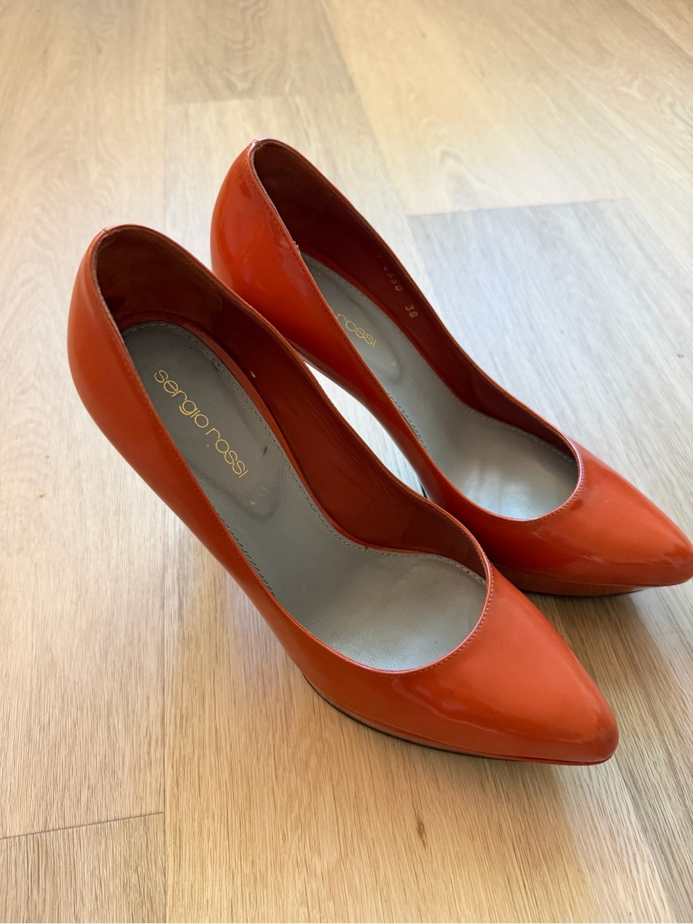 Sergio Rossi Orange Patent Leather Pointed Pumps
